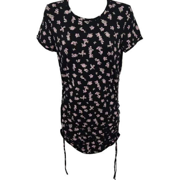 PINK Victoria's Secret Floral Brand Ruched Front Side Tie Short Sleeve Dress - Picture 1 of 4